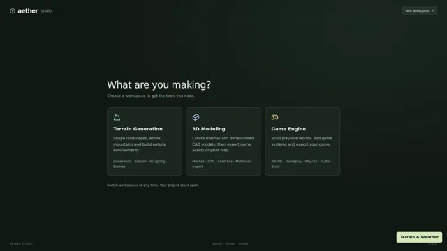 Choose terrain generation, 3D modeling or game authoring.