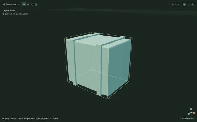 A solid crate and reinforcing bands authored as exact CAD geometry.