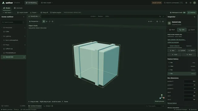 A solid crate and reinforcing bands authored as exact CAD geometry.