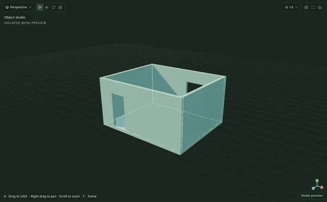Dimensioned walls with door and window openings.