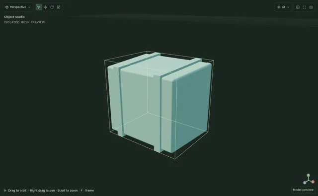 A taper modifier deforms the CAD-derived crate in the shared modeling viewport.