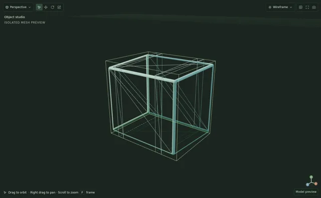 Wireframe shading reveals the triangles of the evaluated model.