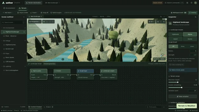 Live shared-workspace terrain preview using the alpine recipe.