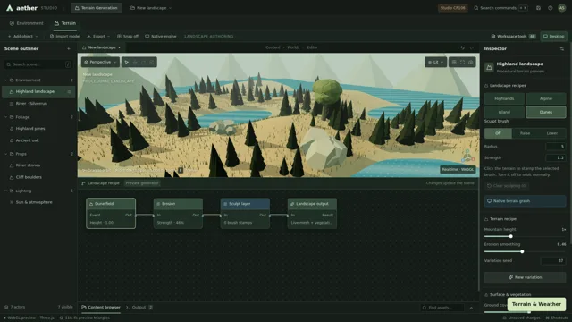 Live shared-workspace terrain preview using the dunes recipe.