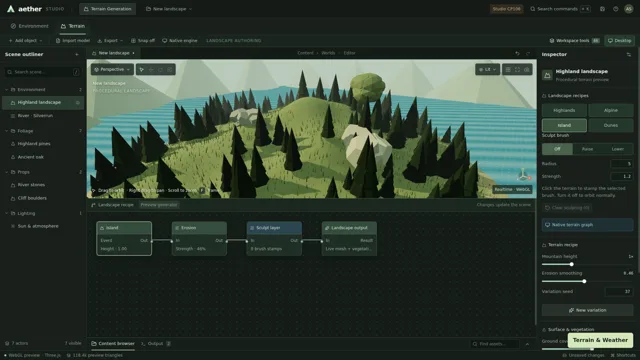 Live shared-workspace terrain preview using the island recipe.