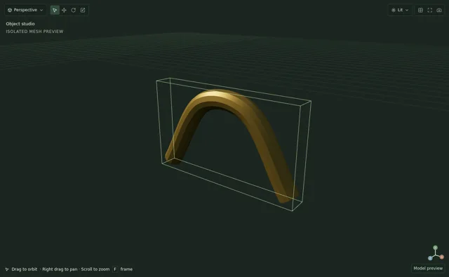 Bronze material preset on the tube model in the shared renderer.