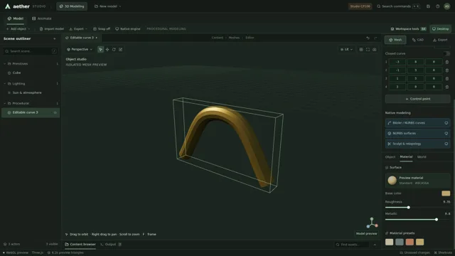 Bronze material preset on the tube model in the shared renderer.