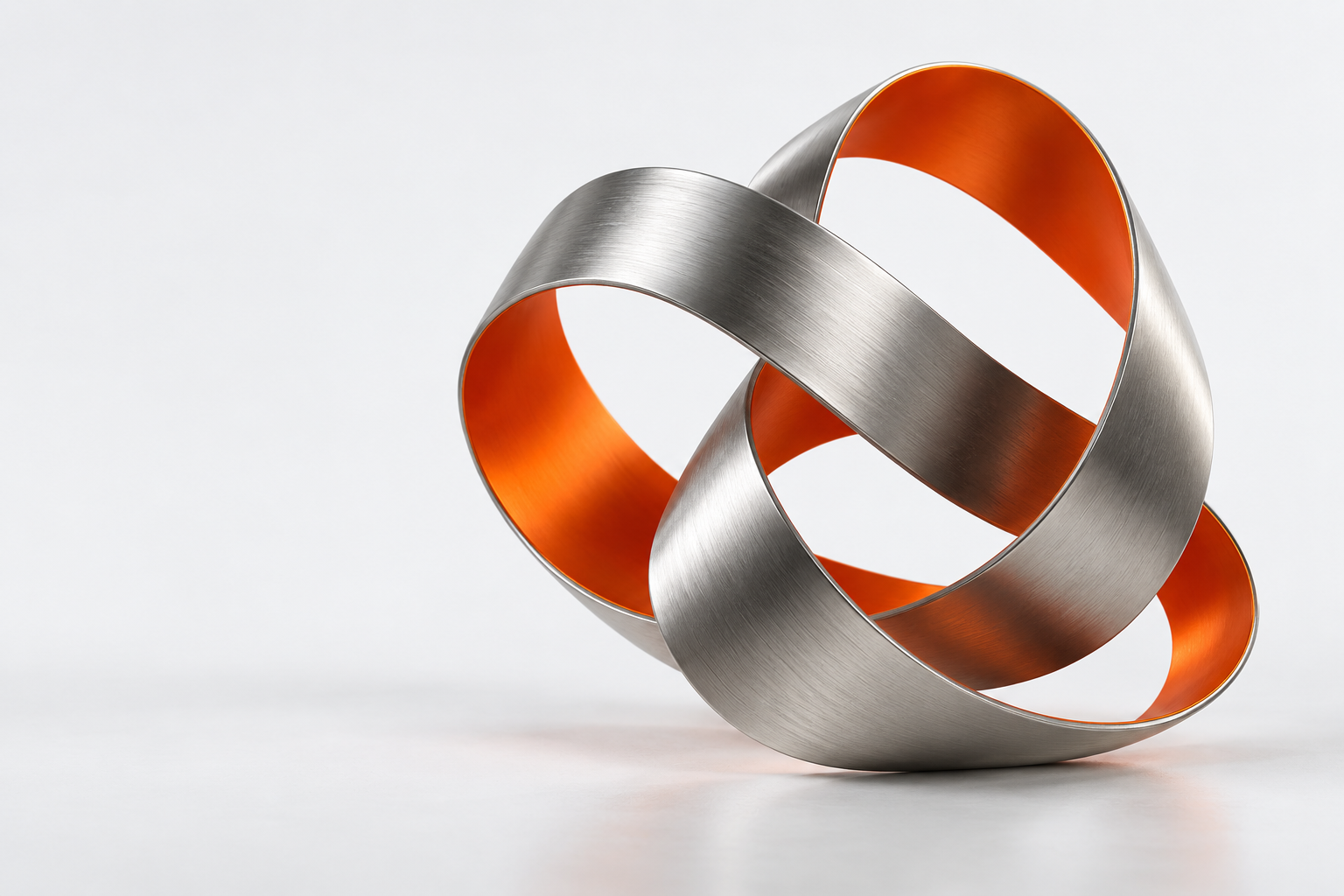 A continuous titanium ribbon with orange inner surfaces, an expression of complexity and possibility